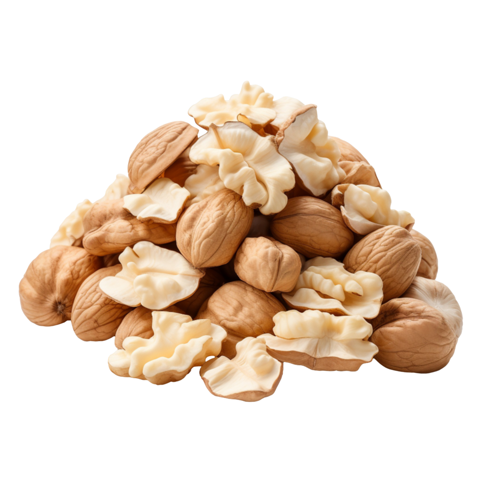 A pile of peeled walnuts isolated on transparent background png