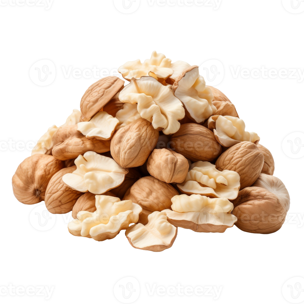 A pile of peeled walnuts isolated on transparent background png