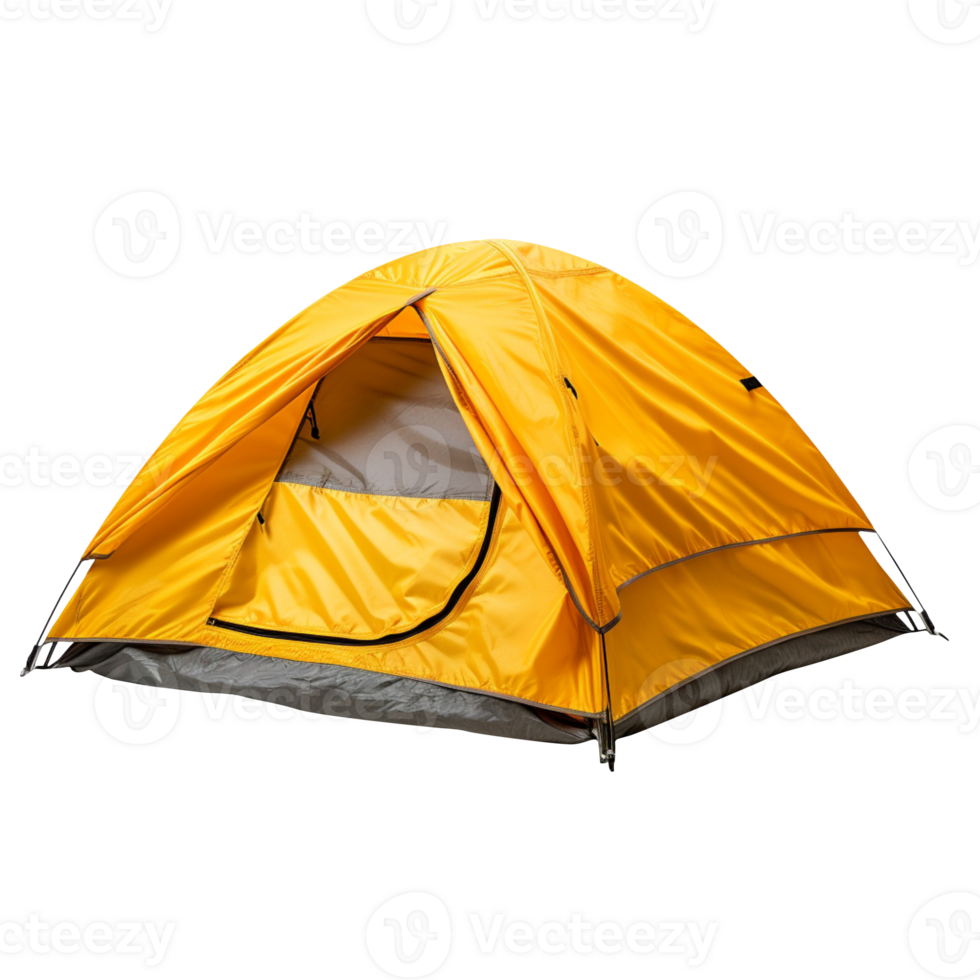 A yellow camping tent isolated on transparent background png