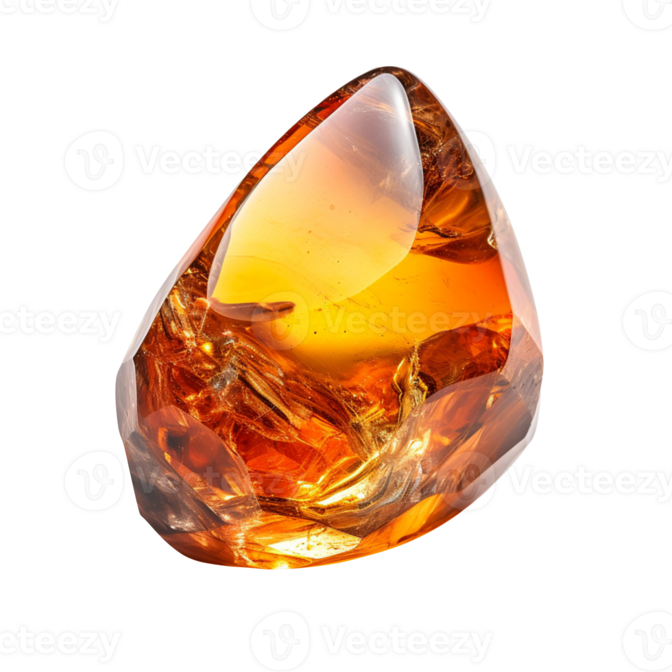 A single orange amber gemstone isolated on transparent background png