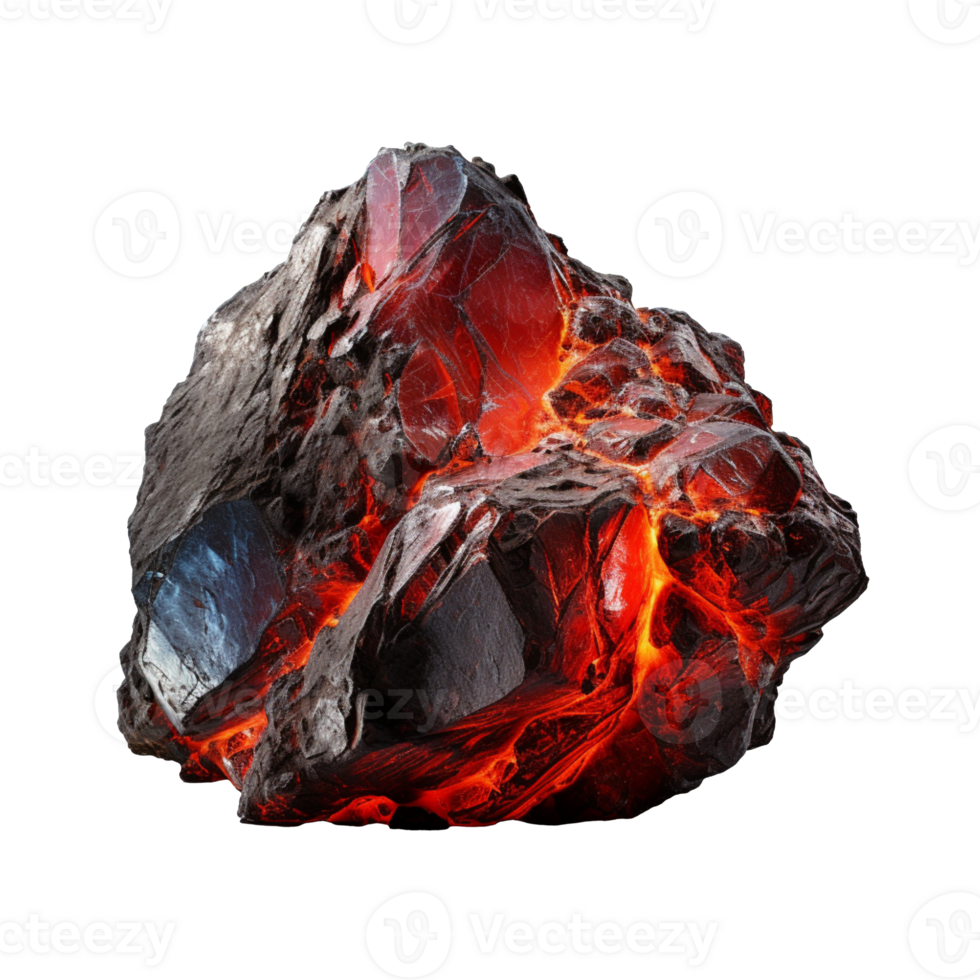 A rock with red lava isolated on transparent background png