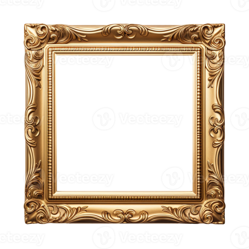 antique gold square picture frame isolated on transparent background png