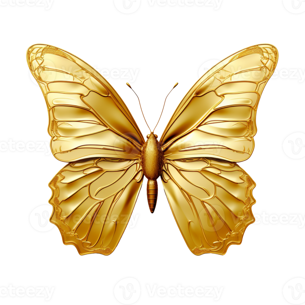 Beautiful golden butterfly isolated on transparent background png