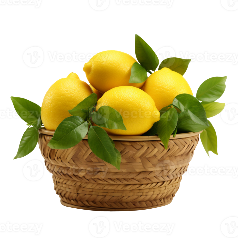 Basket with lemons isolated on transparent background png