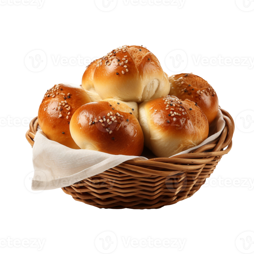 basket of fresh baked buns isolated on transparent background png