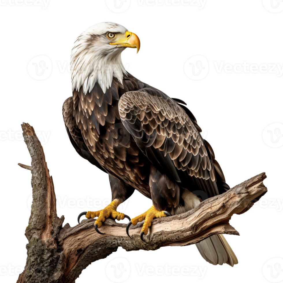 Bald Eagle on a Branch isolated on transparent background png