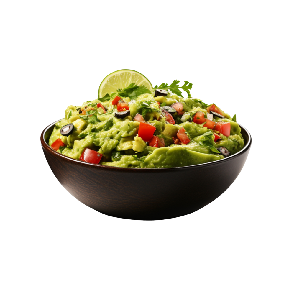Black bowl with guacamole isolated on transparent background png