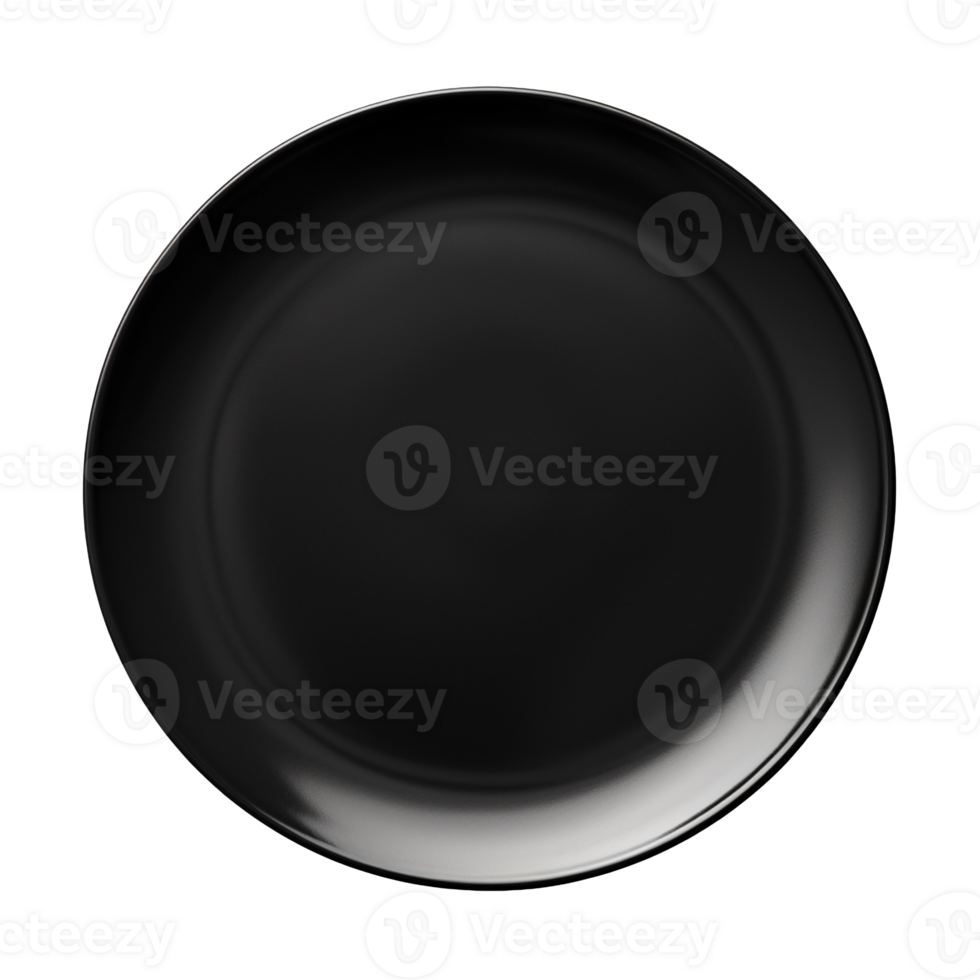 Black ceramic plate isolated on transparent background png