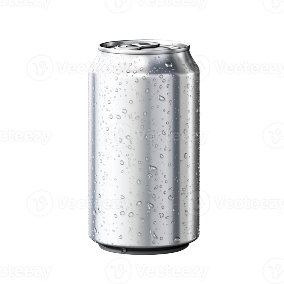 blank Aluminum soda can with water drops isolated on transparent background png