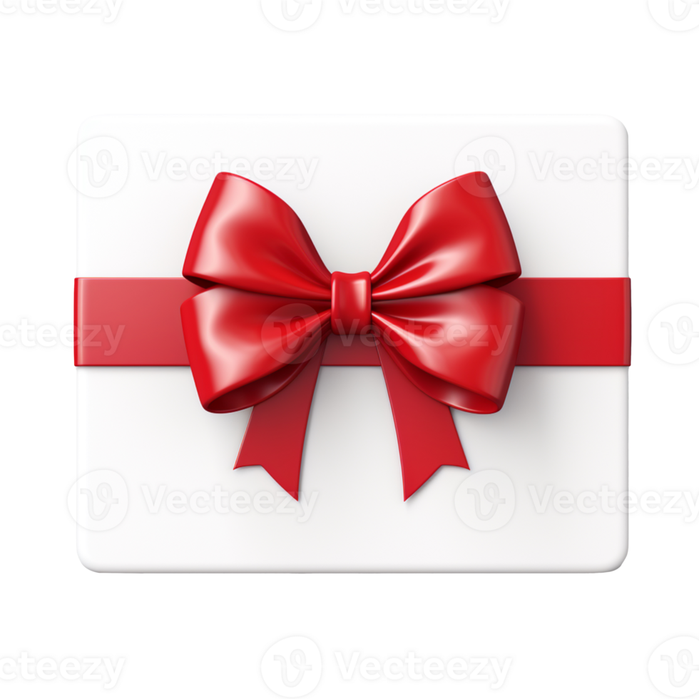 Blank white gift card with red ribbon bow isolated on transparent background png
