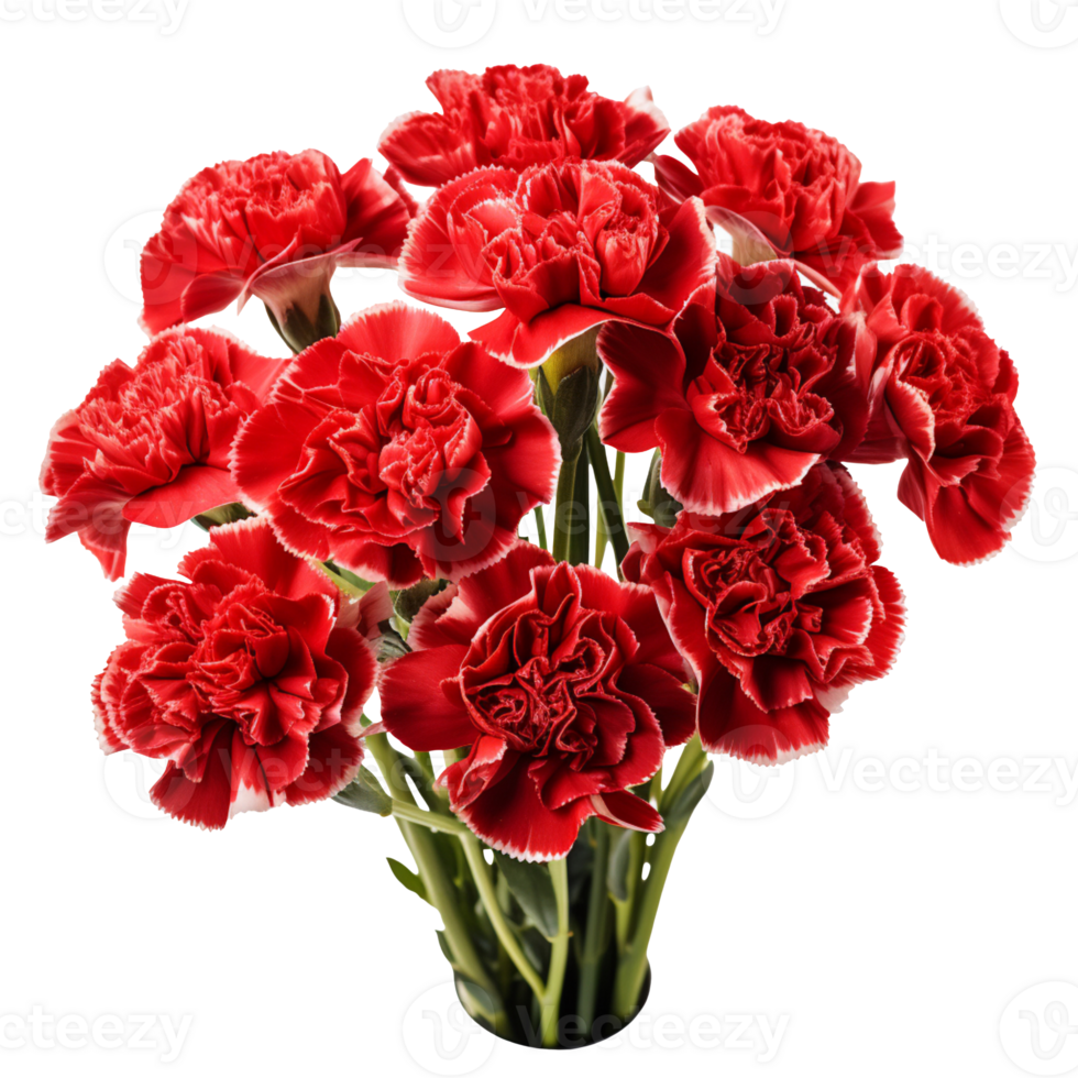 Bouquet of red carnation flowers isolated on transparent background png