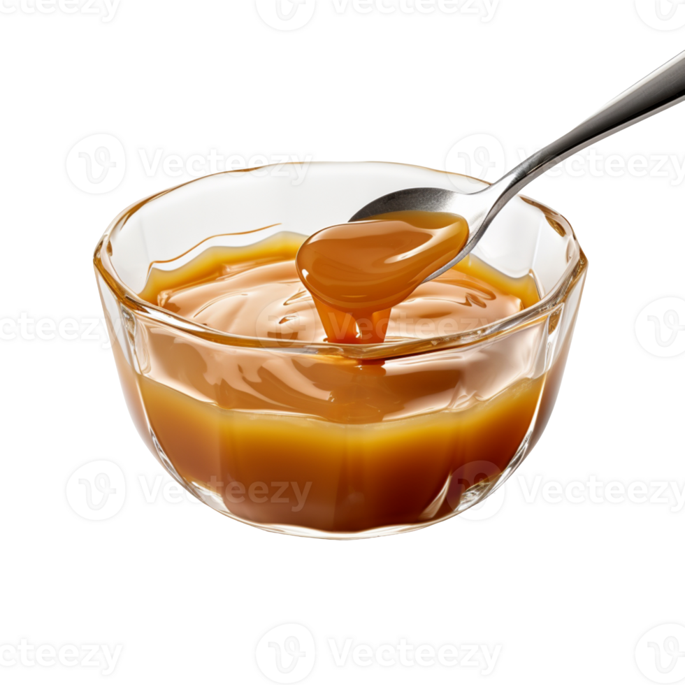 Caramel sauce in the glass bowl isolated on transparent background png