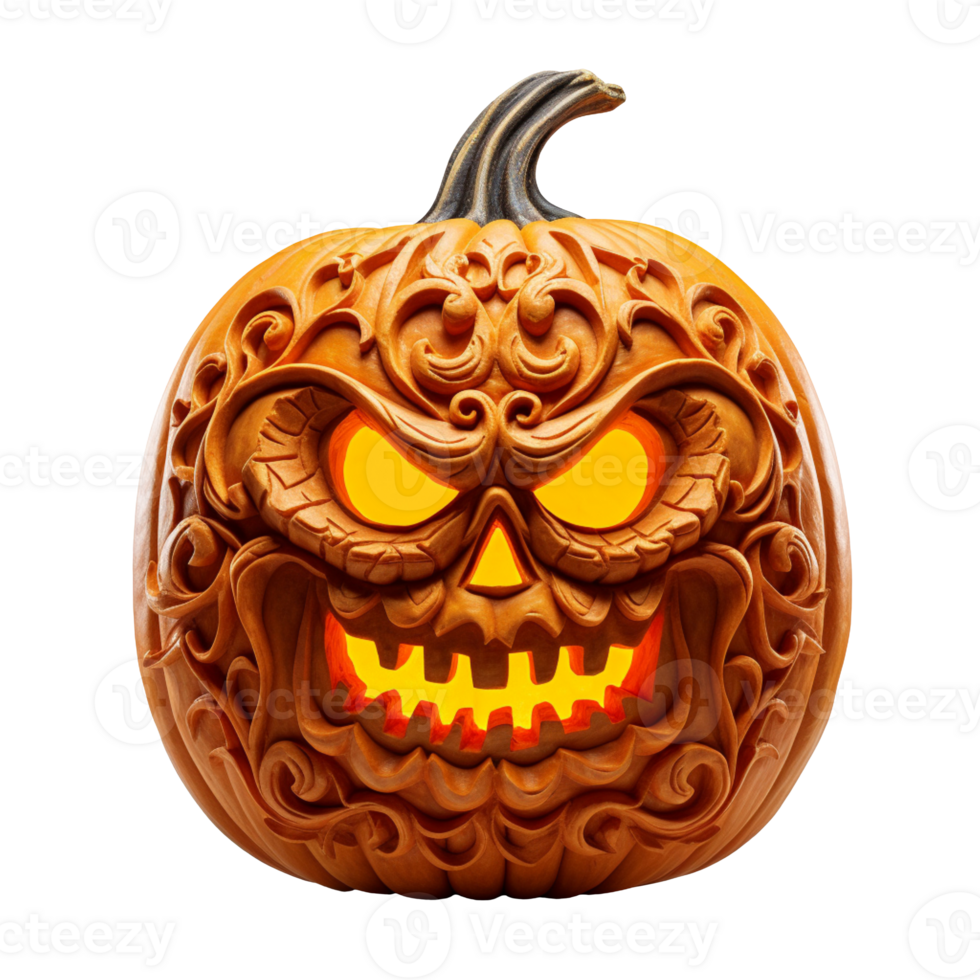 Carved halloween pumpkin isolated on transparent background png