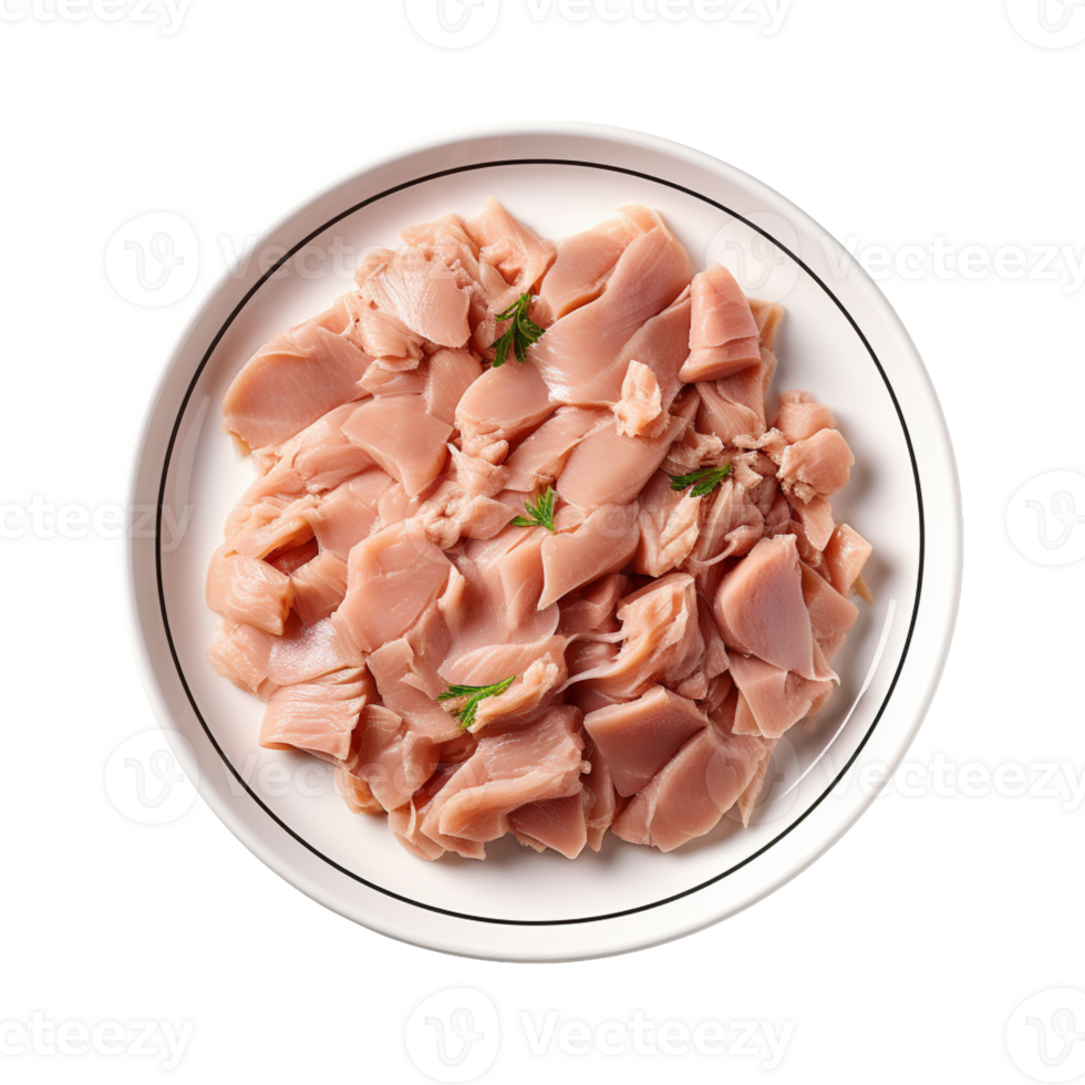 Canned tuna fish in plate isolated on transparent background png