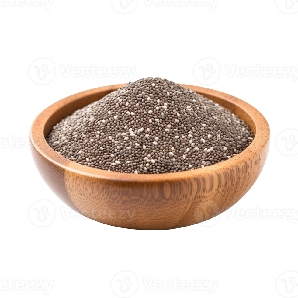 Chia seeds in wooden bowl isolated on transparent background png