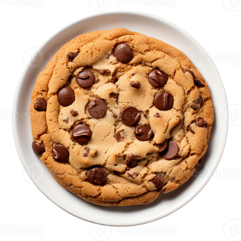 Chocolate chip cookie in a plate isolated on transparent background png
