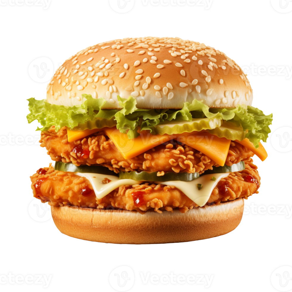 Chicken cheese burger isolated on transparent background png