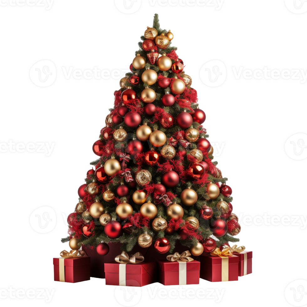 Christmas tree decorated isolated on transparent background png
