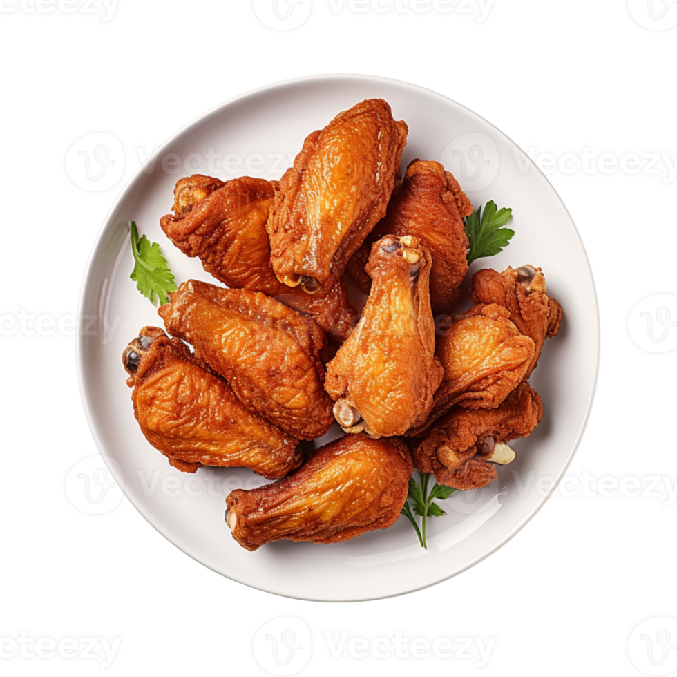 Crispy fried chicken wings in a white plate isolated on transparent background png