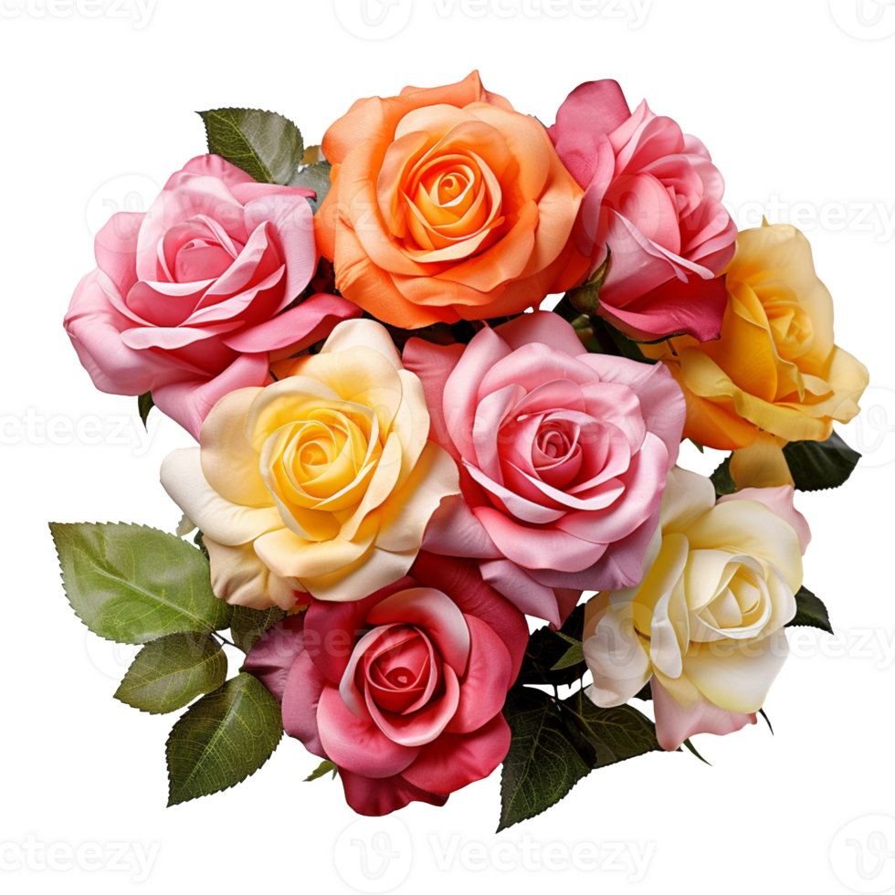 Colourful bouquet of rose flowers isolated on transparent background png