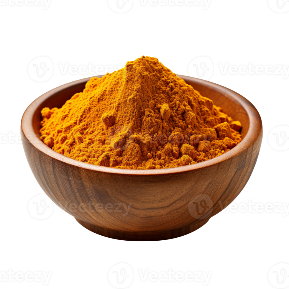 Curry powder in round black bowl isolated on transparent background png