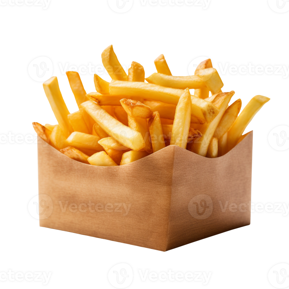 Crispy french fries in a box isolated on transparent background png