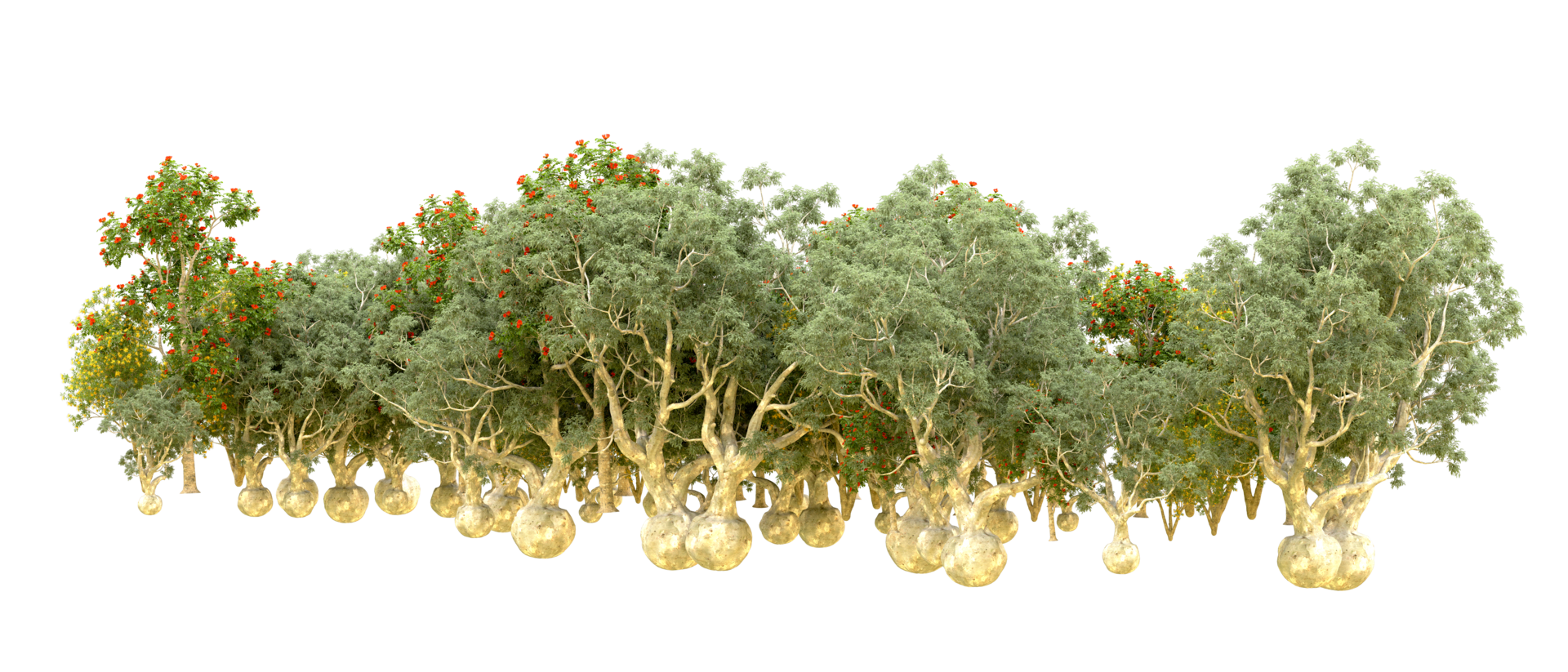 Green forest isolated on background. 3d rendering - illustration png