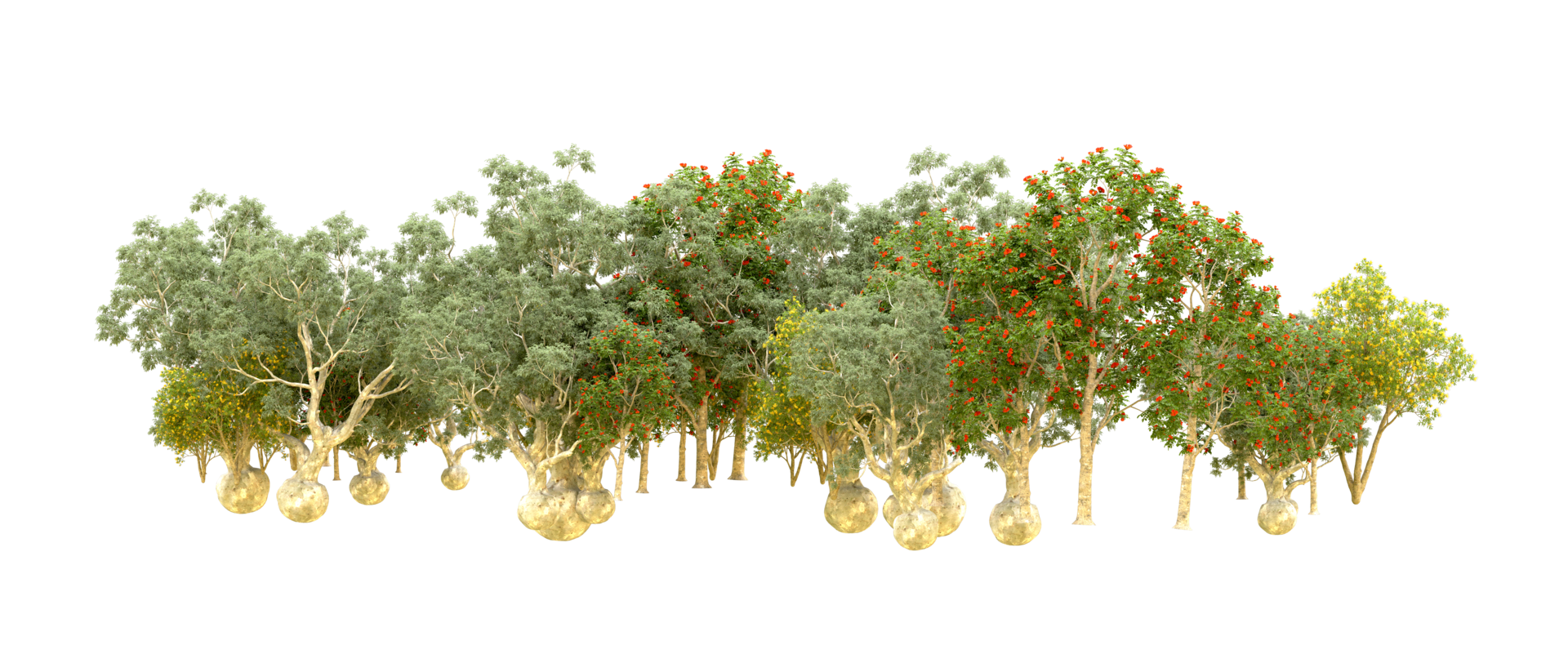 Green forest isolated on background. 3d rendering - illustration png