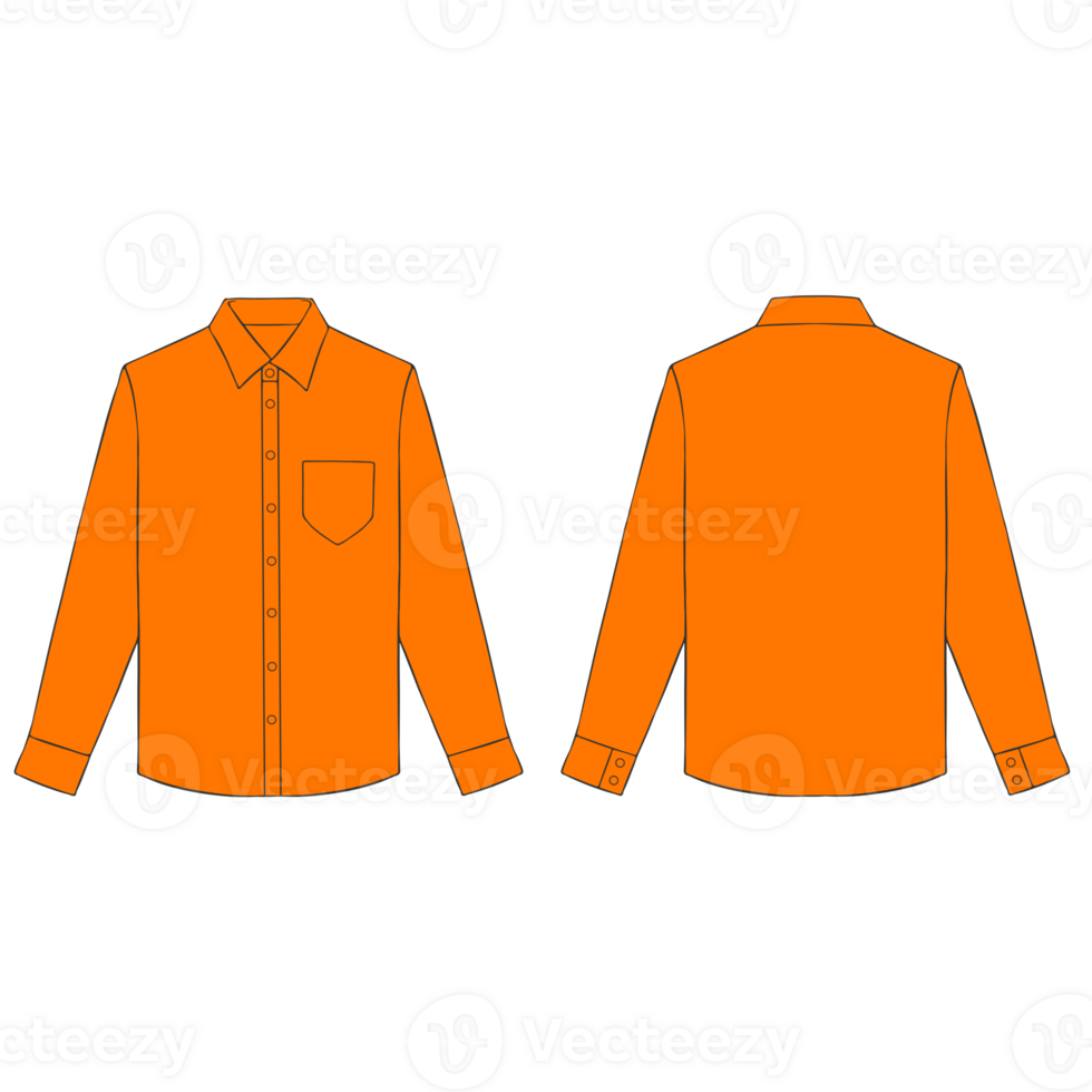 orange long sleeve button shirt mockup illustration png