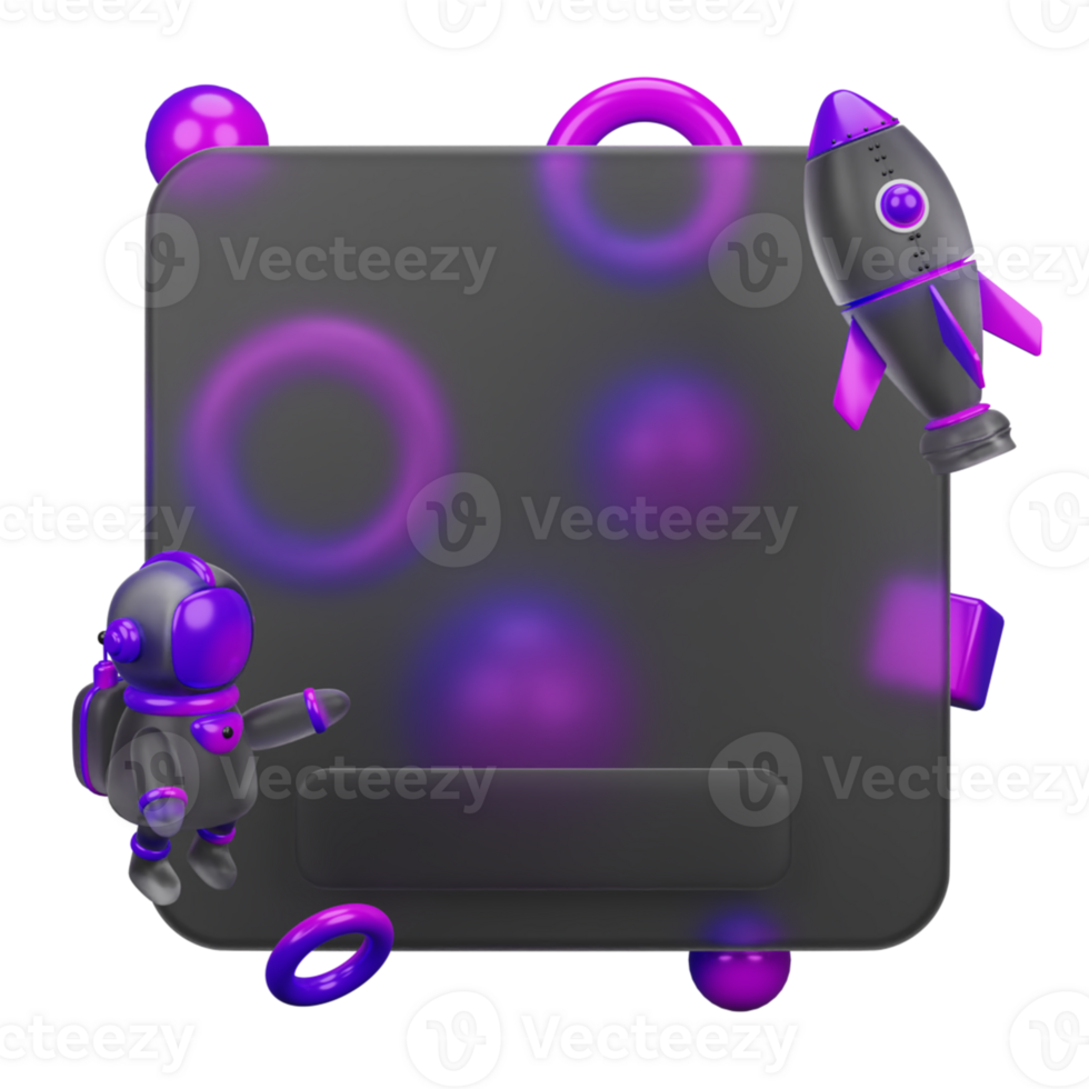 3d rendering of glassmorphism design with astronaut and rocket png
