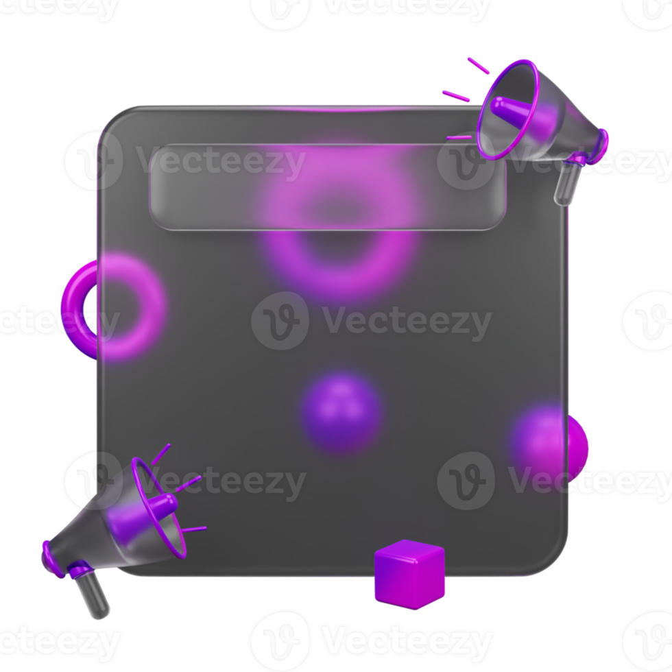 3d rendering of glassmorphism design for social media png
