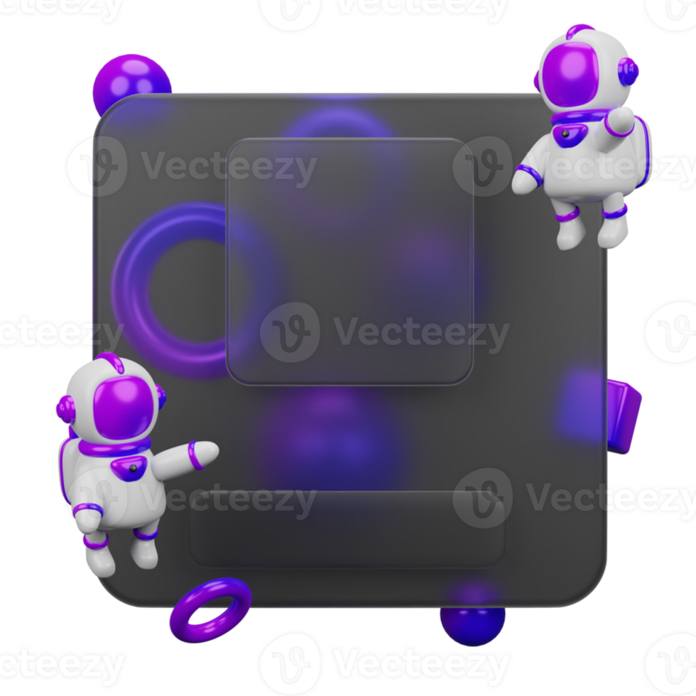 3d rendering of glassmorphism design with astronaut and rocket png