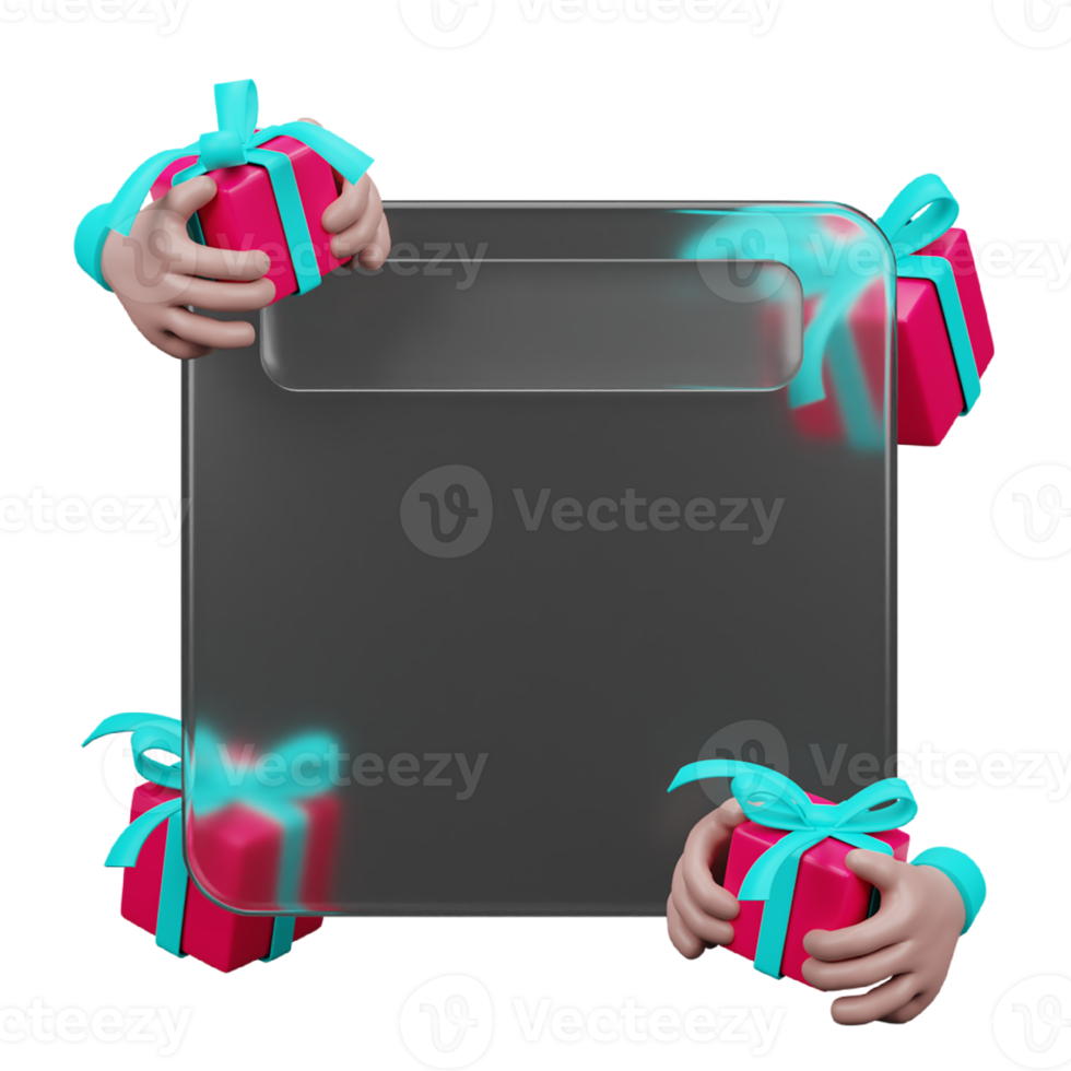 3d rendering of glassmorphism design with gift png