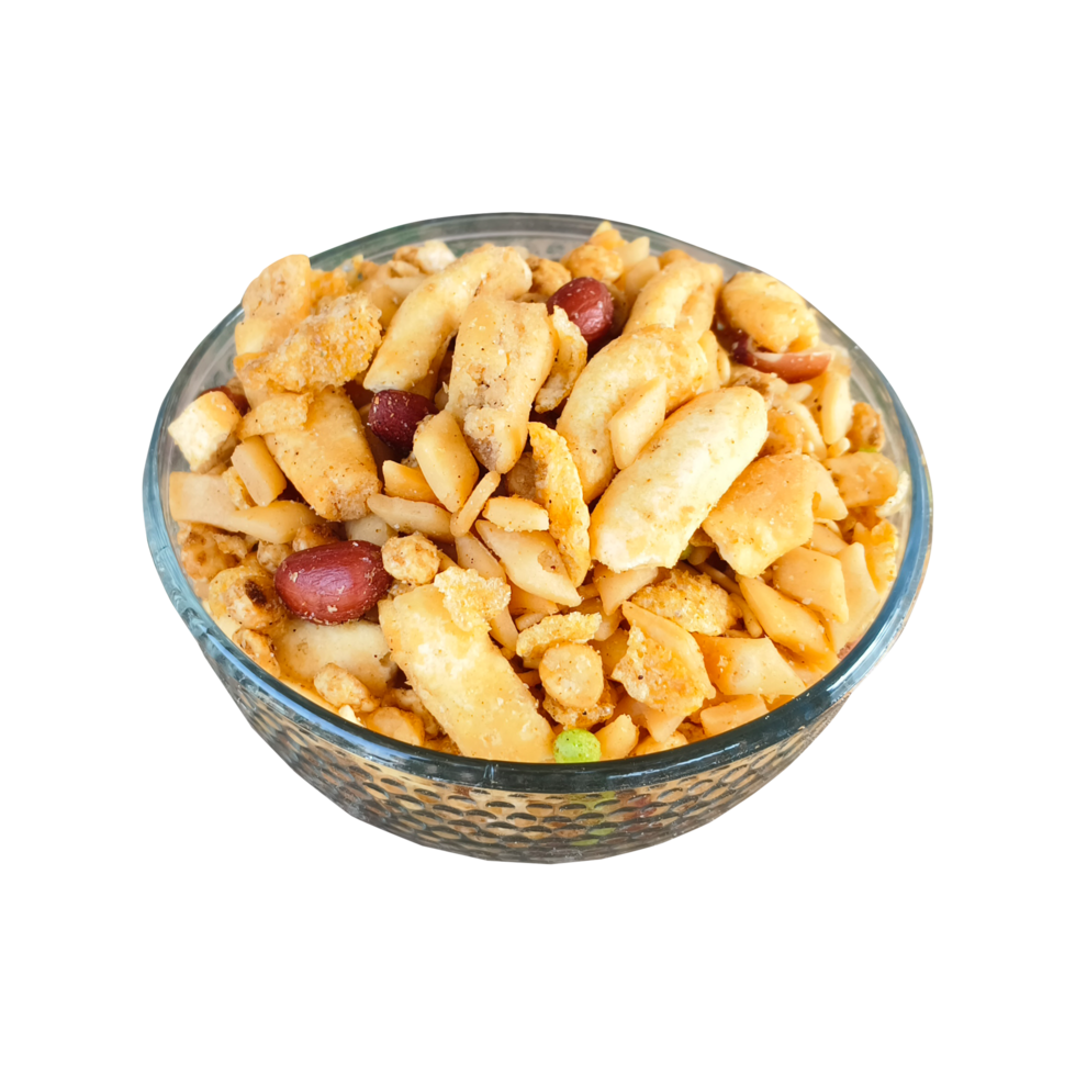 Indian Namkeen Snacks served in glass bowl Indian traditional Namkeen Food Mixture,Navratna Mix Namkeen Also Know as Nimco, Namkin, Mixture ,chiwda , Nimko png