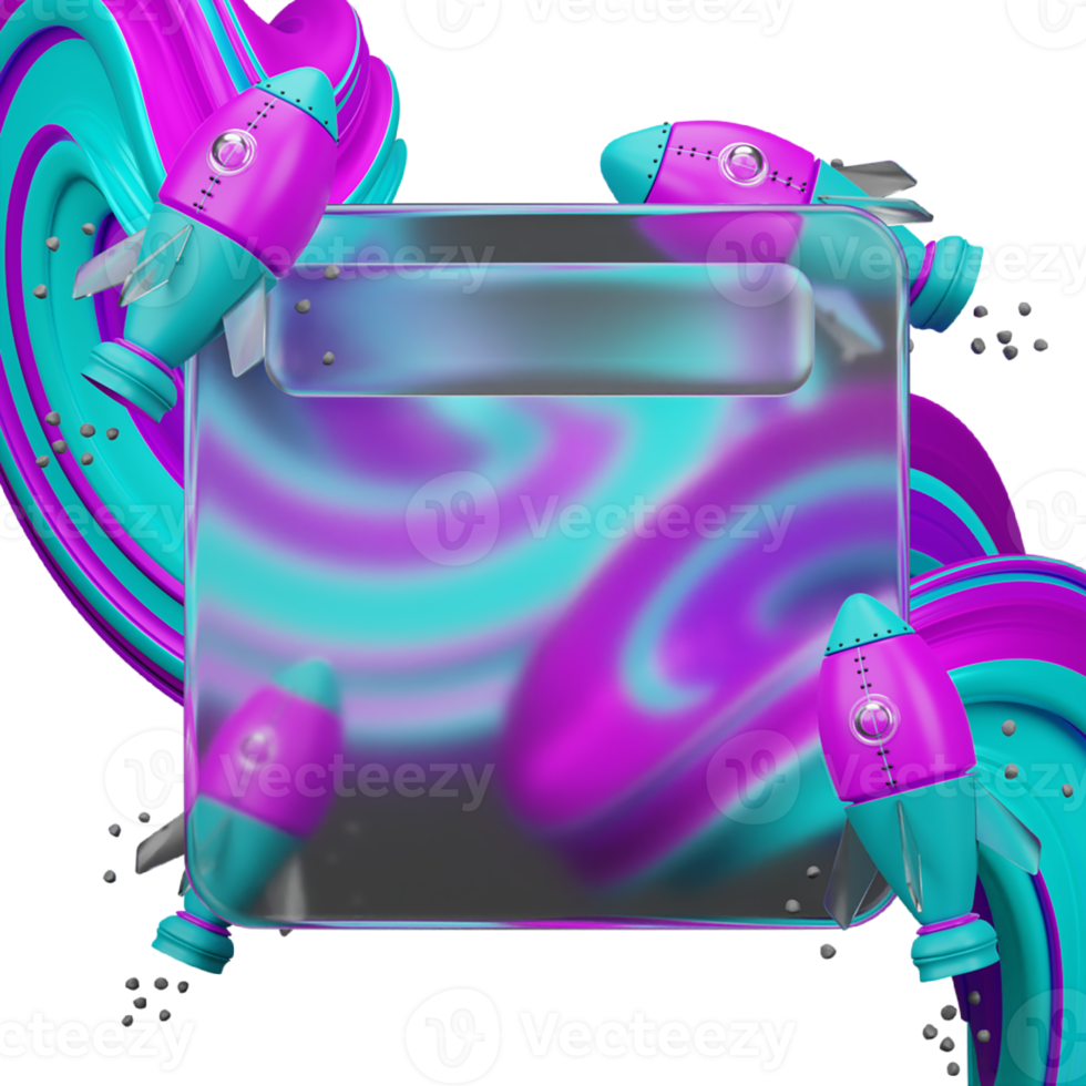3d rendering of glassmorphism design with rocket and abstract png
