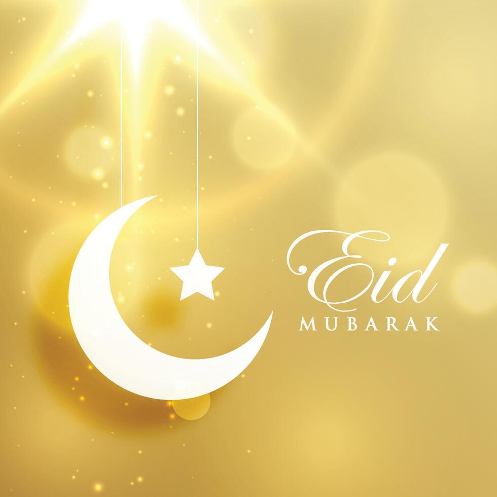 crescent moon and star on golden background for eid festival vector