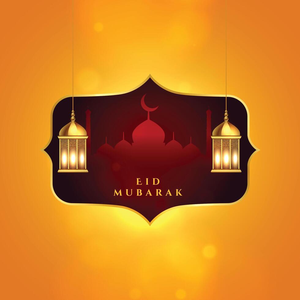eid Mubarak islámico festival saludo con lamparas decoración vector
