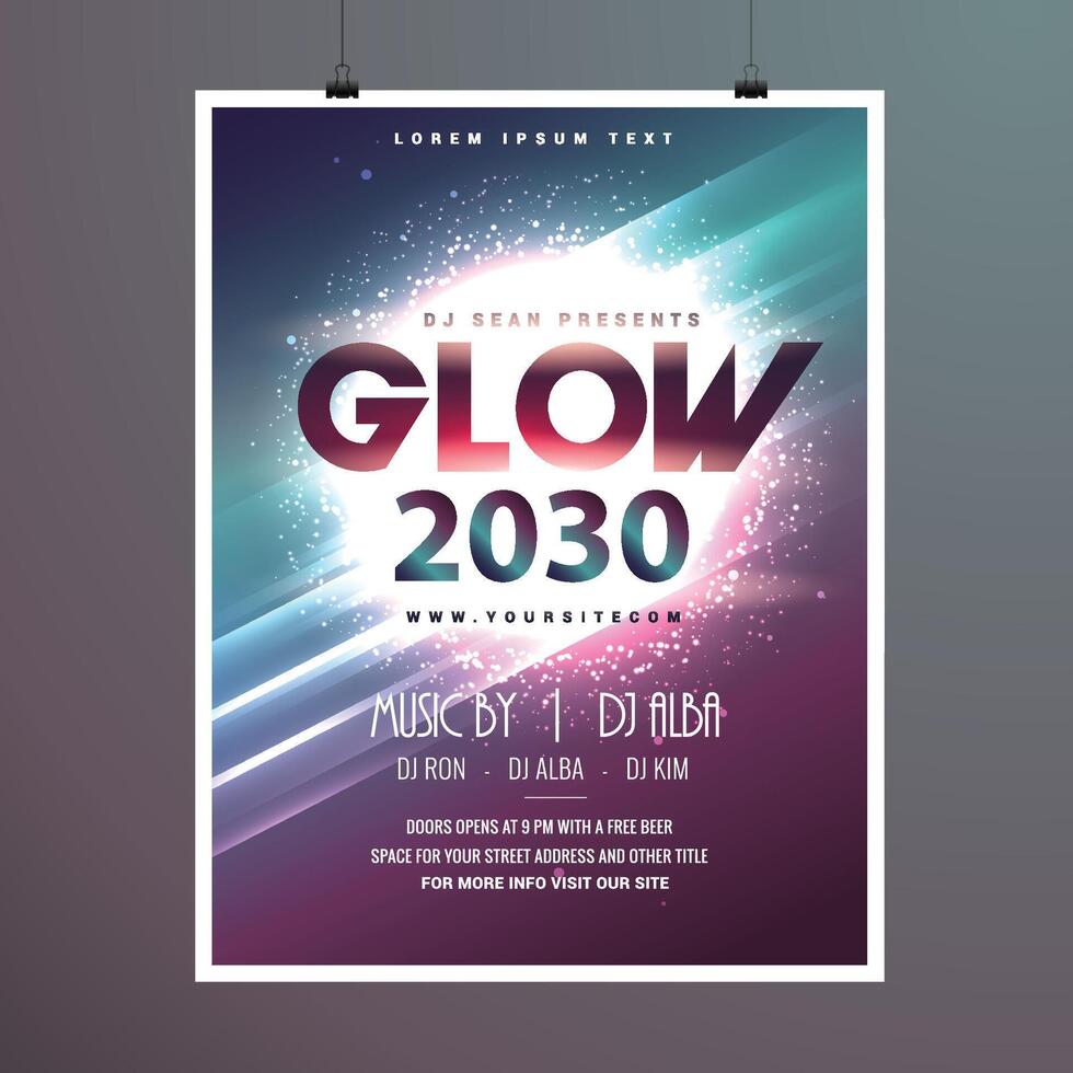 new year party flyer brochure template with glowing background vector