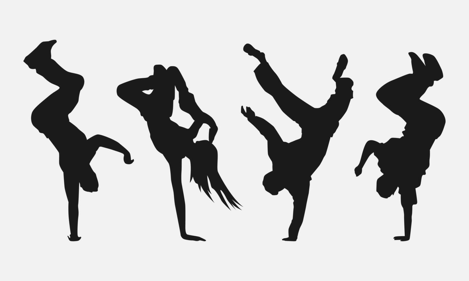 set bundle of breakdancer silhouettes. illustration. vector