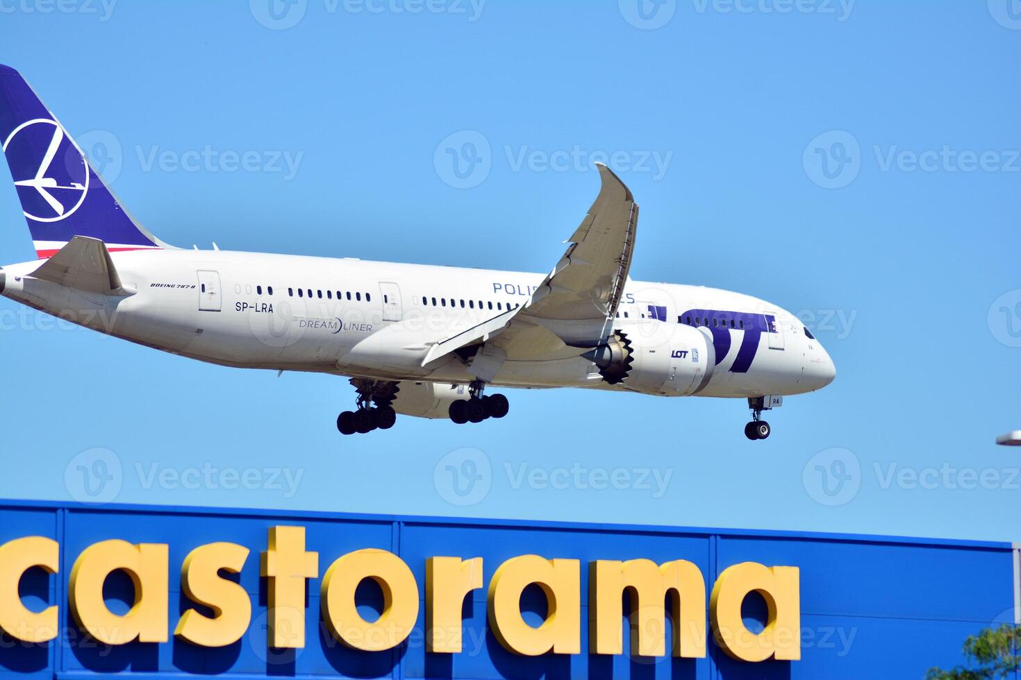 Warsaw Poland. June 8, 2018. The plane just before landing at Chopin Airport. photo