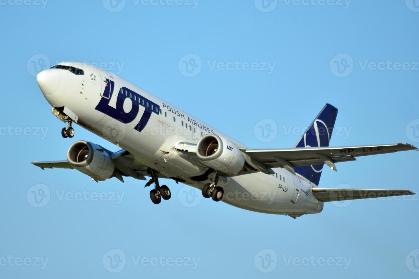 Warsaw Poland. May 28, 2018. A passenger plane takes off from the runway of Chopin Airport in Warsaw. photo