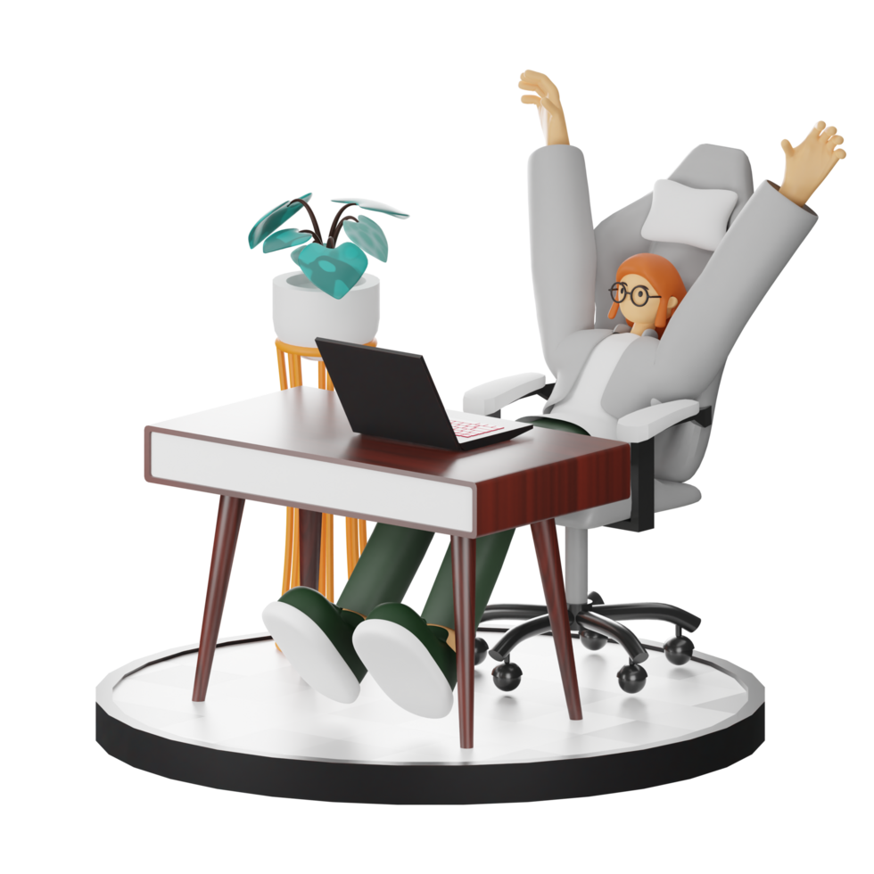 A Teenage Girl's Journey in 3D Illustration at the Computer Desk png