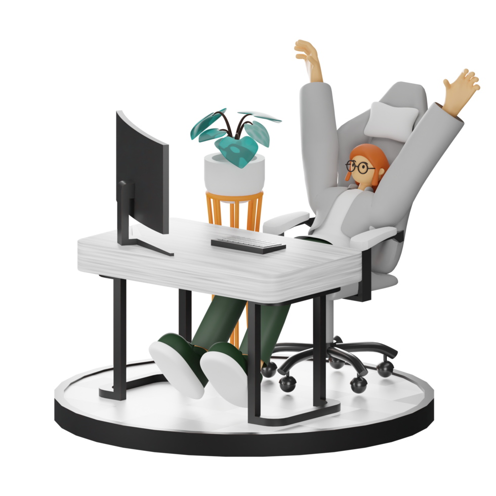 A Teenage Girl's Journey in 3D Illustration at the Computer Desk png