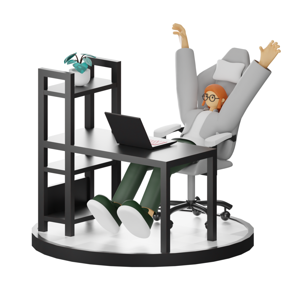 A Teenage Girl's Journey in 3D Illustration at the Computer Desk png