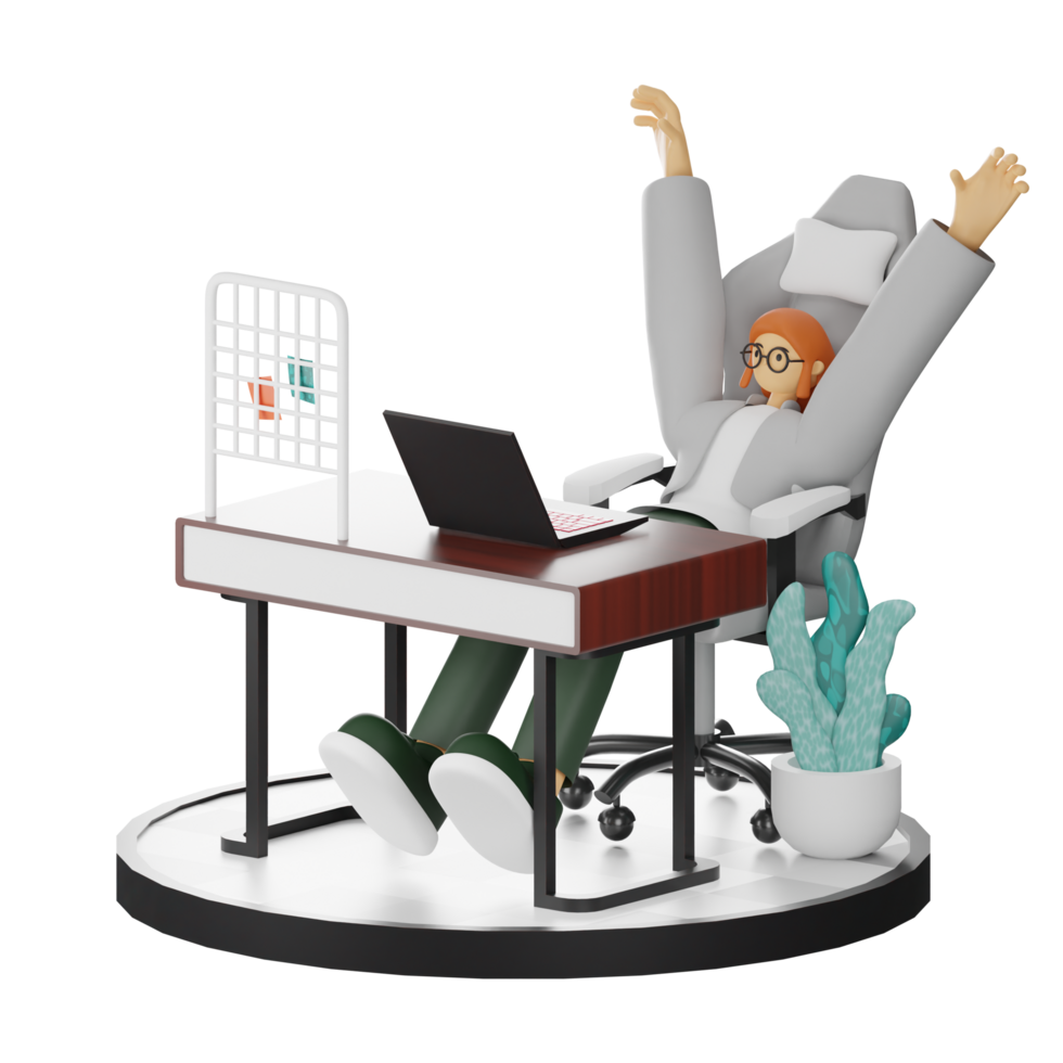 A Teenage Girl's Journey in 3D Illustration at the Computer Desk png