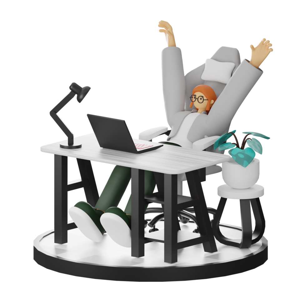 A Teenage Girl's Journey in 3D Illustration at the Computer Desk png