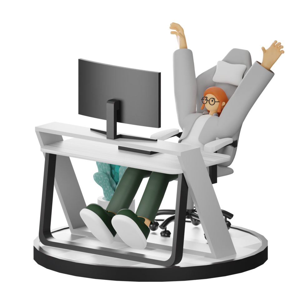 un Adolescente muchachas viaje en 3d ilustración a el computadora escritorio png
