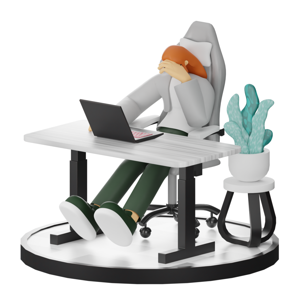 A Teenage Girl's Journey in 3D Illustration at the Computer Desk png