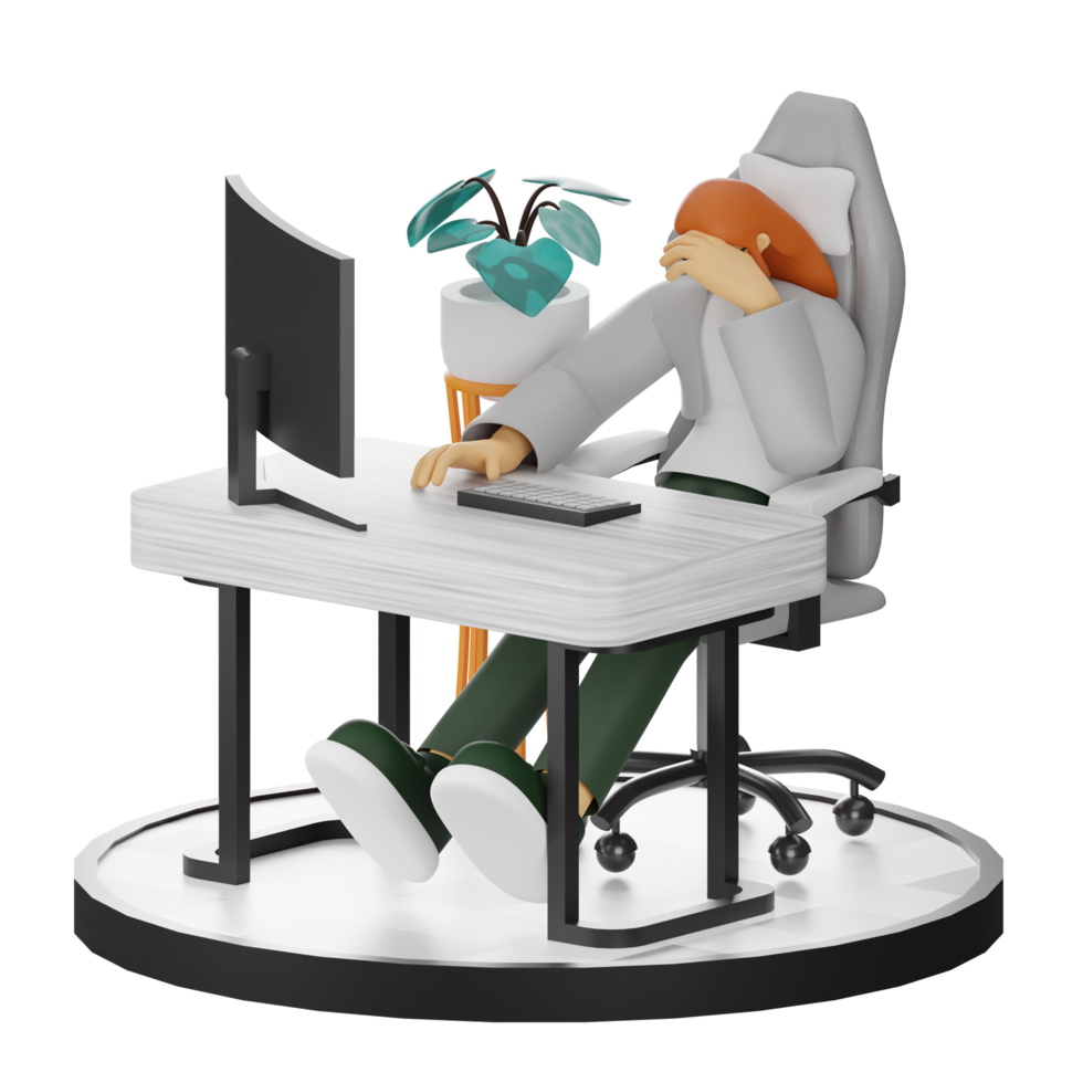 A Teenage Girl's Journey in 3D Illustration at the Computer Desk png