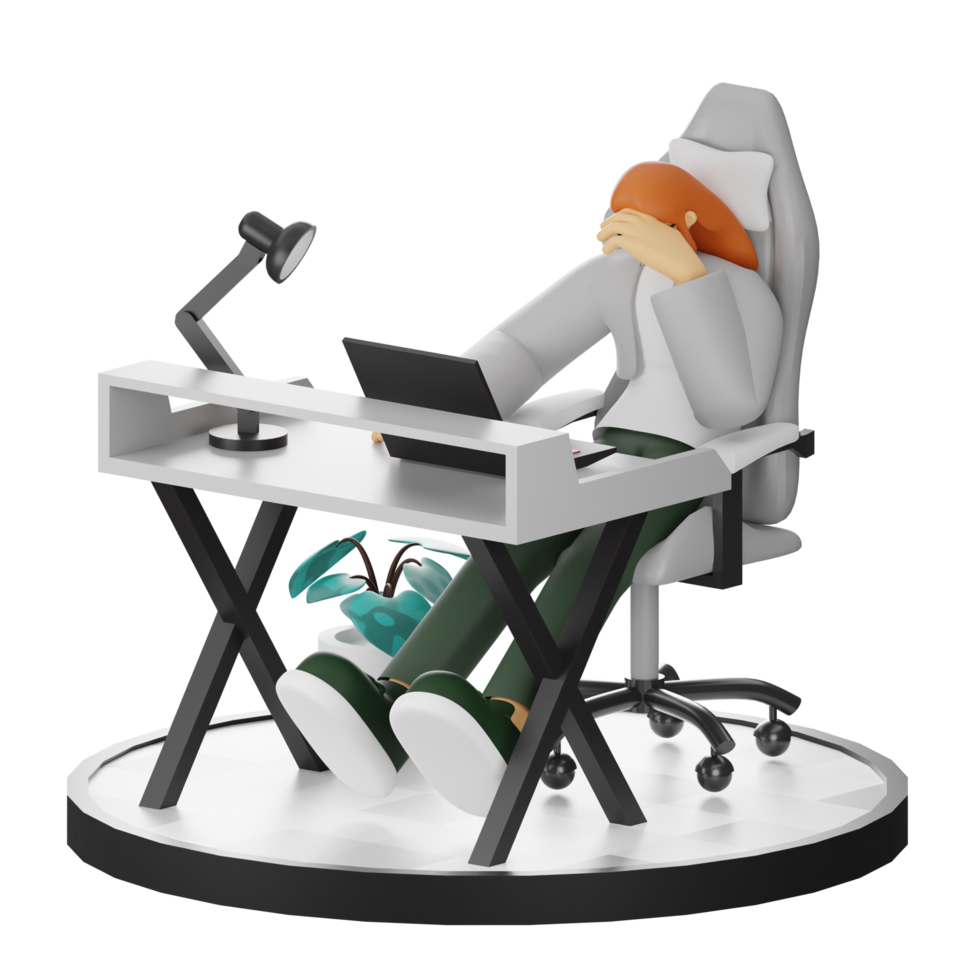 A Teenage Girl's Journey in 3D Illustration at the Computer Desk png